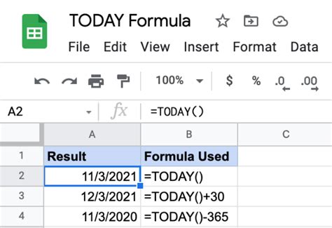 today's date function google sheets