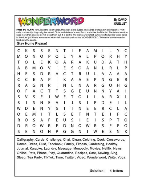 today's free wonderword puzzles to print out