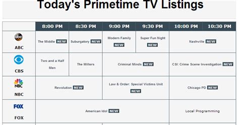 todays prime time tv schedule