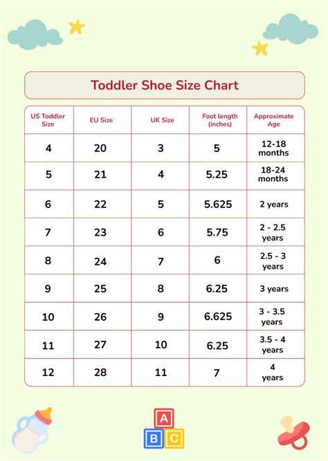 Toddler Shoe Chart Printable