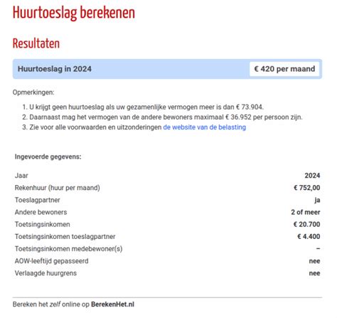 toeslagen.nl inkomen berekenen huurtoeslag