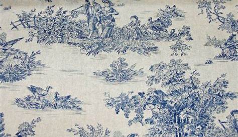 Toile de Jouy Fabric (Blue) 100 Cotton Print Textiles