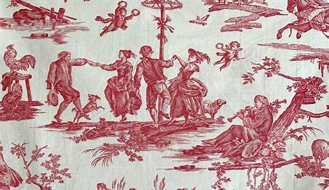 Toile De Jouy Fabric Uk Red & Natural Cream Linen Look Curtain