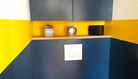 Décoration toilettes jaune moutarde et bleu canard