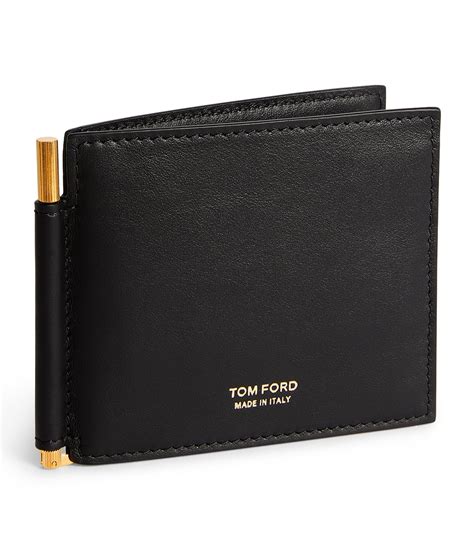 Tom Ford Grained Leather Money Clip Bifold Wallet in Grey