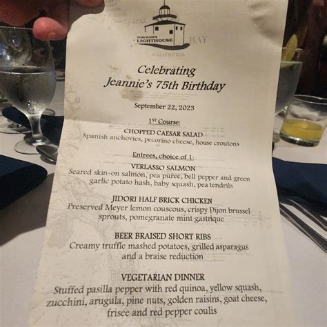 Tom Ham's Dinner Menu