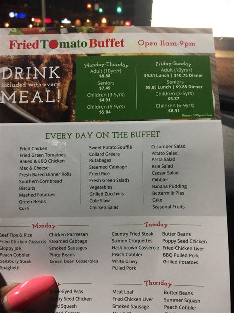Tomatoes Buffet Menu