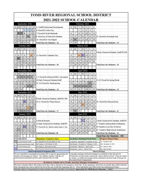 Toms River Regional Schools Calendar