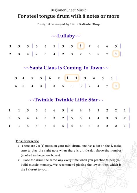 tongue drum sheet music for beginners