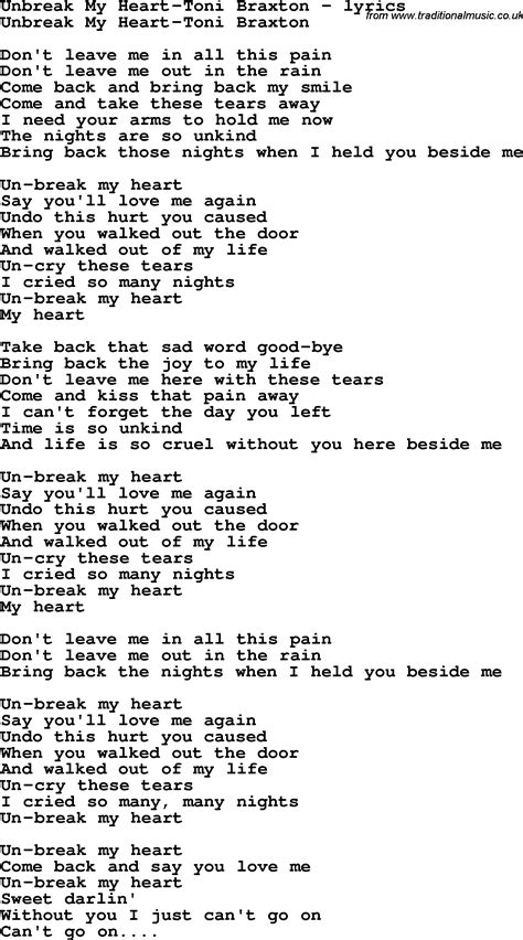 Love Song Lyrics forUnbreak My HeartToni Braxton with chords.