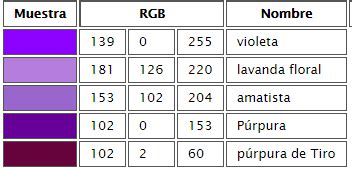 tonos de morado rgb