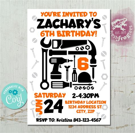 Tool Party Invitation Template Printable