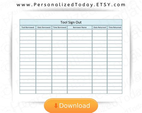 Tool Sign Out Log Template