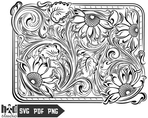 Tooled Leather Cow Tag PNG Etsy