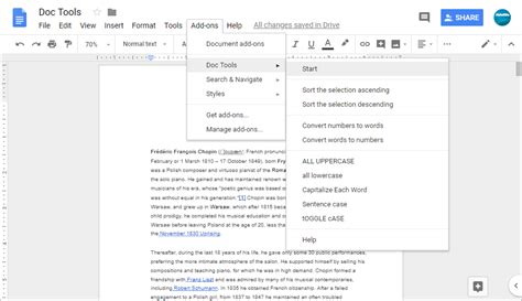 tools menu google docs