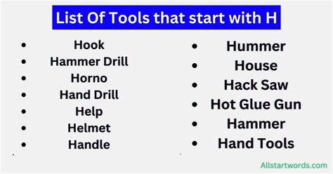 List Of Tools That Start With A To Z Tools Vocabulary Word schools