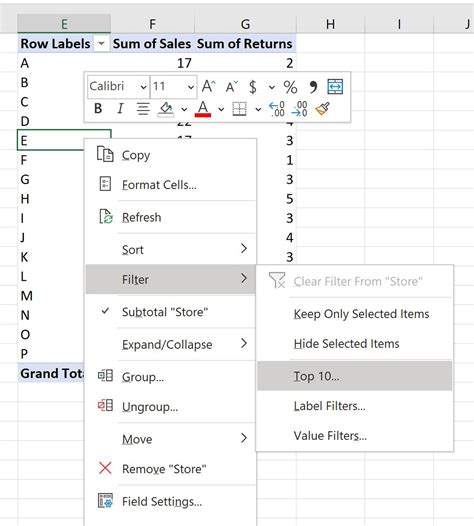 Top 10 Filter In Excel Pivot Table