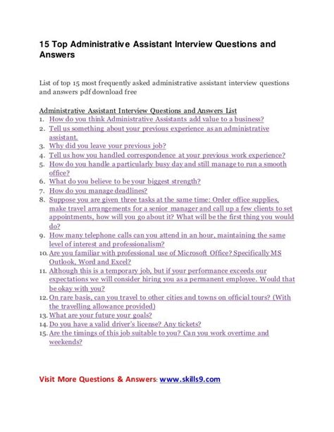 top 5 interview questions for administrative assistant