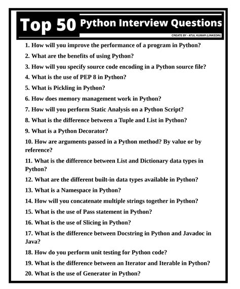top 50 python coding questions for interview
