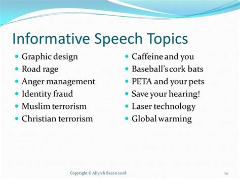 topic ideas for a informative speech