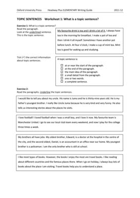 Topic Sentence Exercises With Answers Pdf