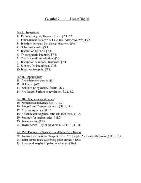 topics covered in calculus 2