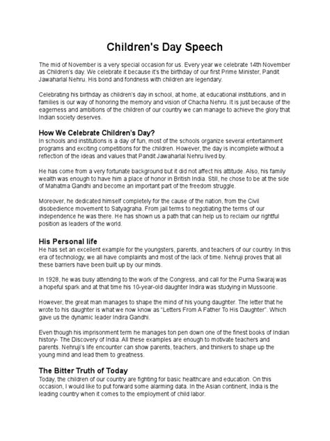 topics for children's day speech pdf