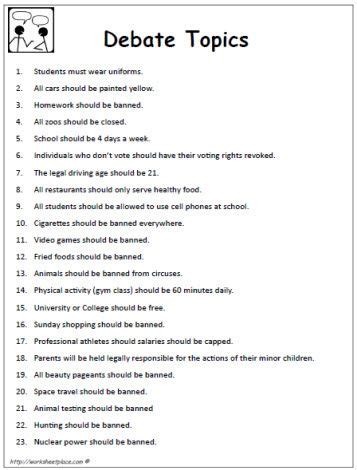 topics for debate for class 8