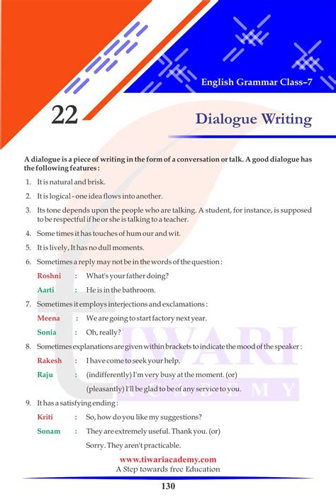 topics for dialogue writing for class 7 worksheet with answers