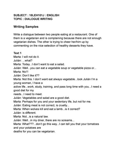 topics for dialogue writing in english