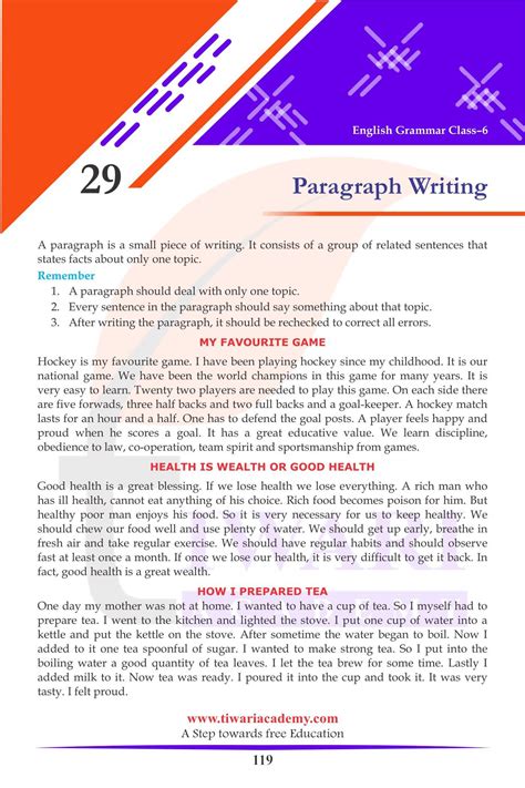 topics for paragraph writing for class 6 with answers