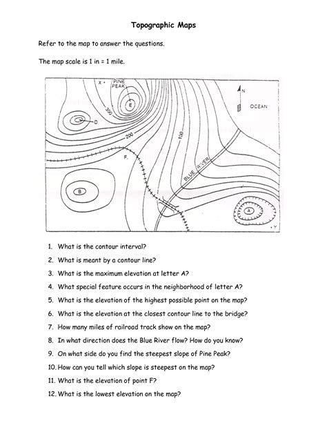 topographic map reading worksheet free