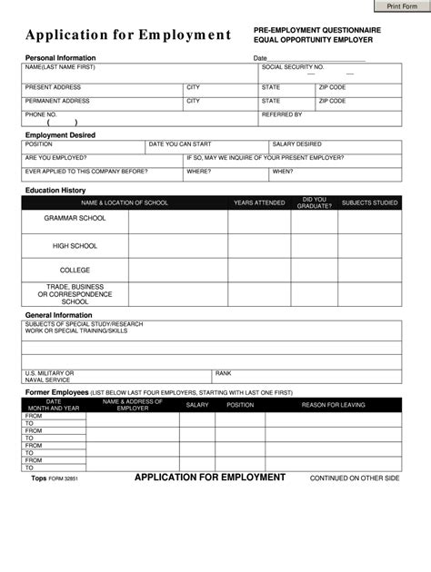 tops employment application form online
