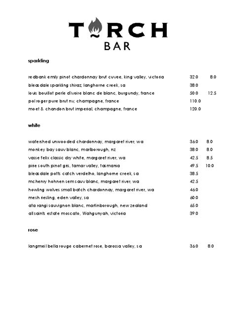 Torch Bar Menu