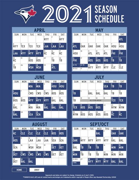 toronto blue jays 2021 schedule printable