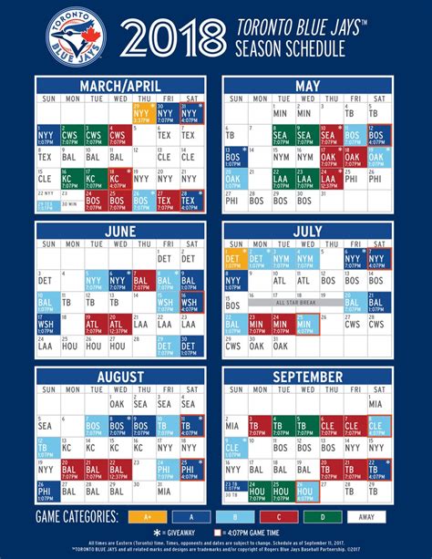 toronto blue jays schedule 2018