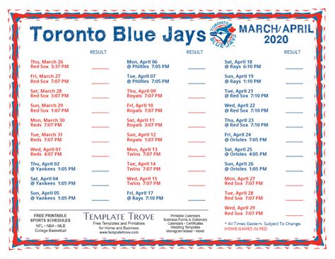 toronto blue jays schedule 2020