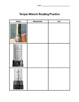 Torque Wrench Worksheet