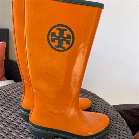 tory burch orange rain boots