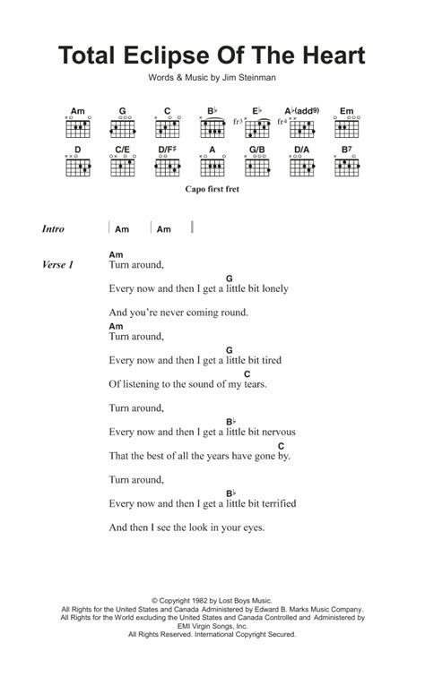 total eclipse of the heart chords