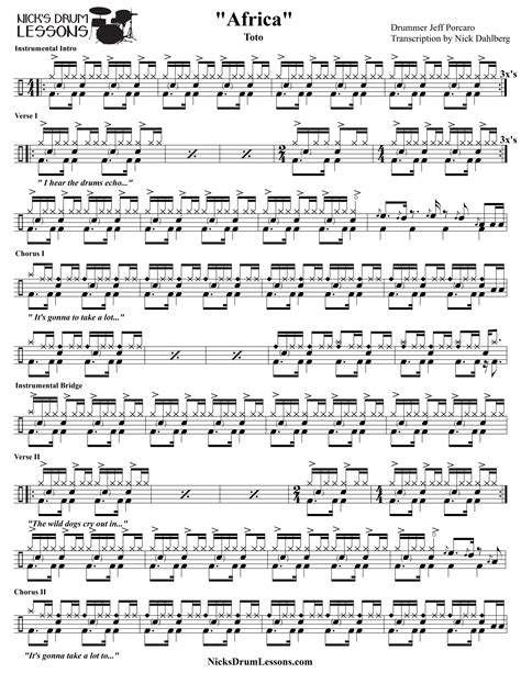 toto africa drum sheet music