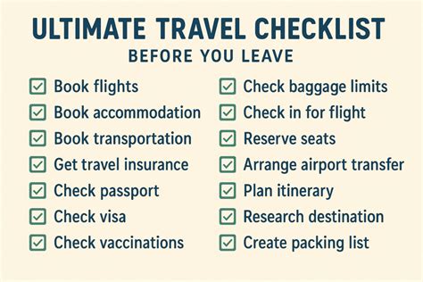 tour package checklist