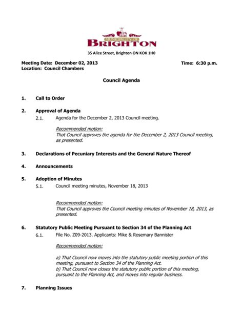 town of brighton planning board agenda