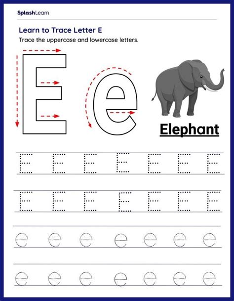 trace the letter e printable template