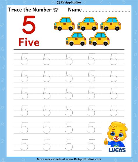 trace the number 5 printable template