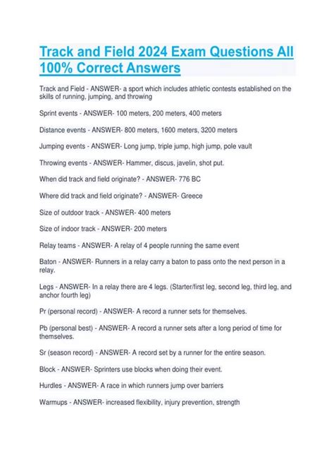 Track And Field Questions And Answers Pdf