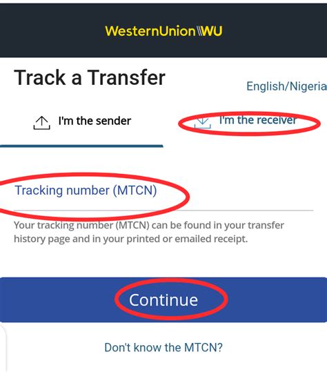 tracking number western union