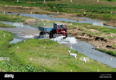 Tractor Driving Through Water