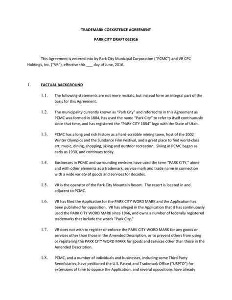 trade mark coexistence agreement examples.doc