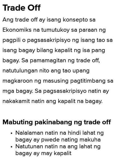 Trade Off Examples Tagalog